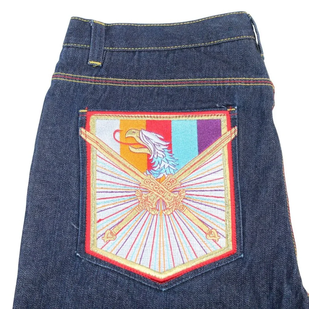 Vintage COOGI Sz 40X32 Y2K Embroidered Rainbow Colors Dk Wash Straight Leg Jeans - Picture 6 of 16